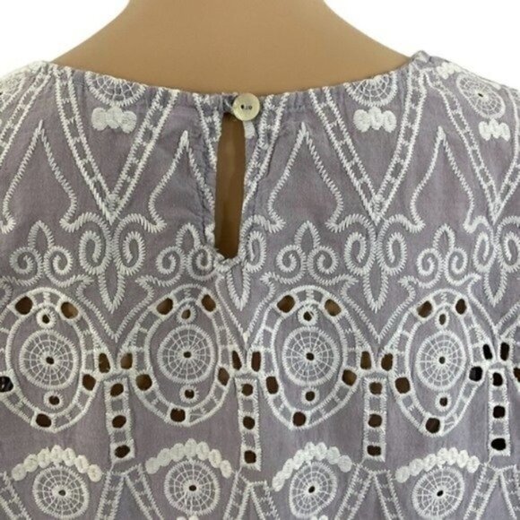 KAKTUS Embroidered boho lavender blouse side XL short sleeve keyhole button back - Picture 4 of 9